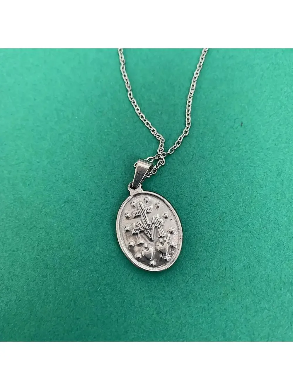 Stainless steel Silver Saint Marry rhinestone pendant y2k 90s style necklace